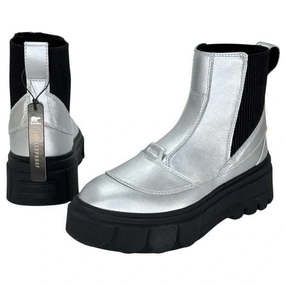 Sorel Caribou X Silver Leather Waterproof Womens Chelsea Boots Size 8M - Picture 9 of 14